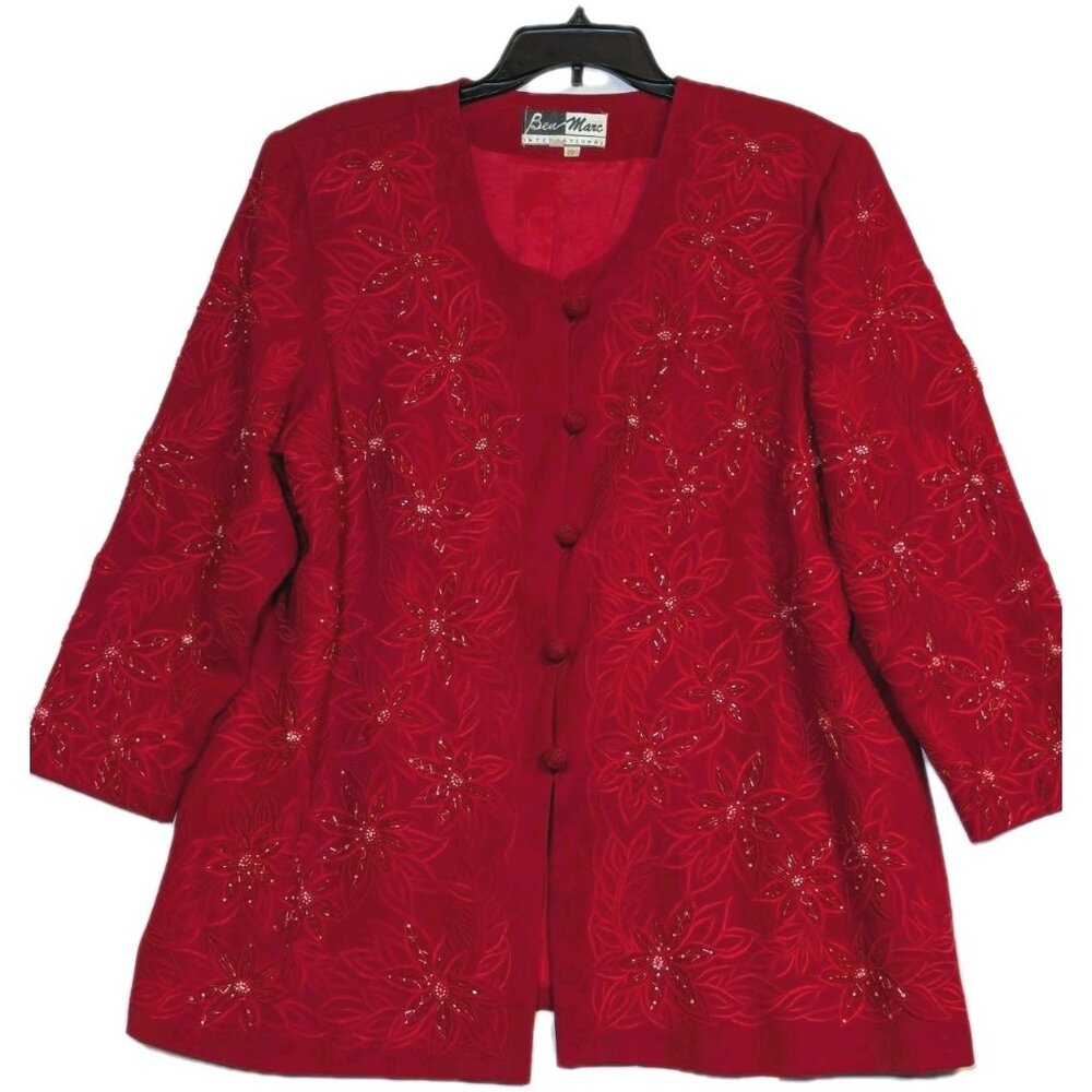 Vintage Ben Marc Red Beaded Embroidered Jacket Size 22